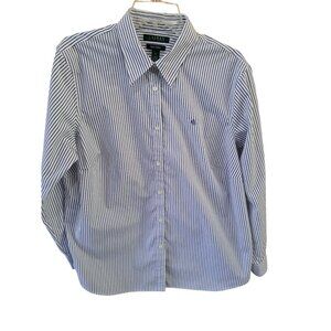 Lauren Ralph Lauren Womens Non-Iron Striped Button-Down Shirt 1X Cotton